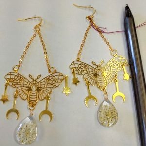Luna moth goldtone earrings Reduced price